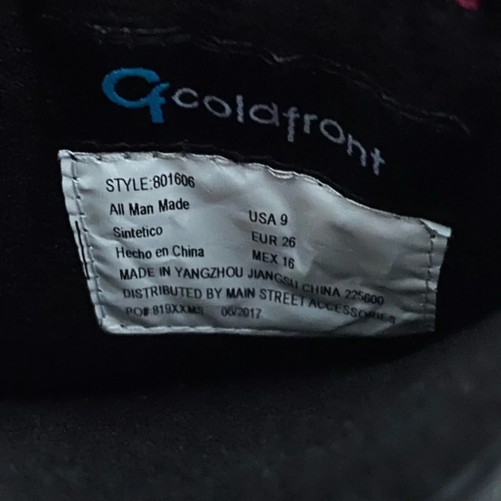 Cold Front Tech Wear Snow Boots‎ Girls Size 9 Winter Pull On Pink Black